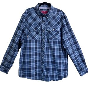 John M Browning Heritage Collection Blue Plaid Elbow Patch Button Up Shirt XL
